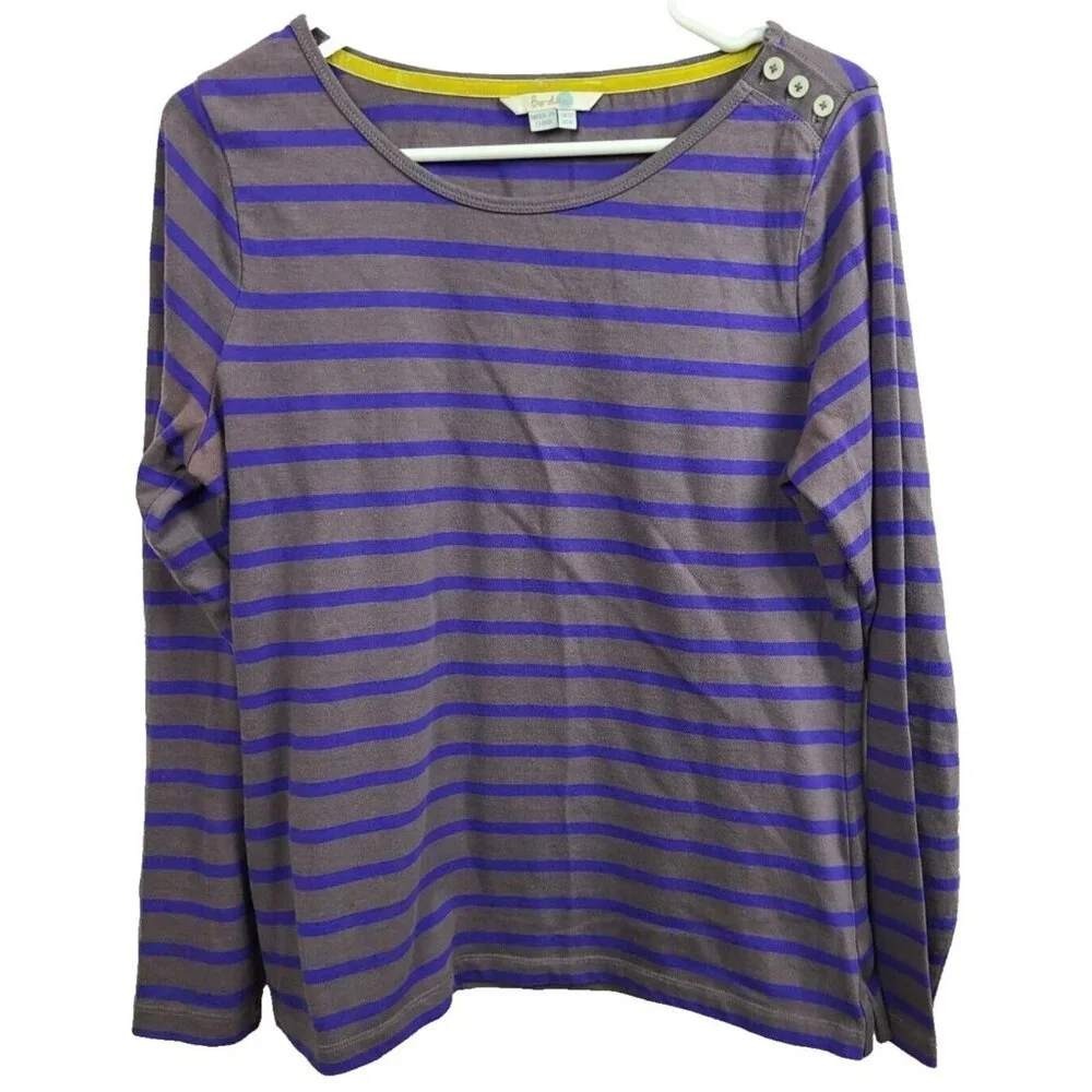 Boden Striped Long Sleeve Top Womens US 8 Purple Brown Nautical Casual